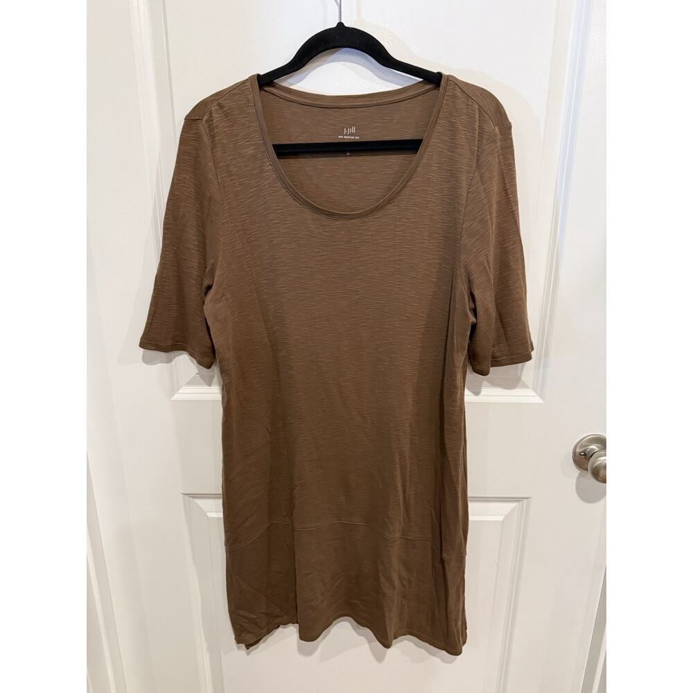 J Jill Pima Dipped Hem Tunic Womens Large Tall Brown Lagenlook Natural Fiber